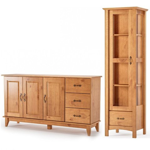 Buffet Aparador 156 cm e Cristaleira 1 Porta de Vidro Bella Carvalho Fosco