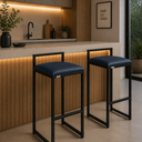 Ver imagem 1 de Kit 2 Banqueta Gourmet Alta Balcão Moderno Cozinha Sala Jantar de Ferro Couro Sintético