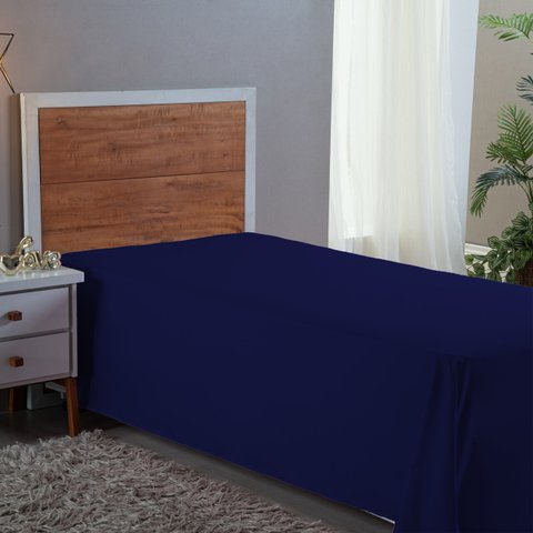 Lençol 400 Fios Solteiro sem Elástico Virol Hotel Pousada Tecido Acetinado:azul Marinho
