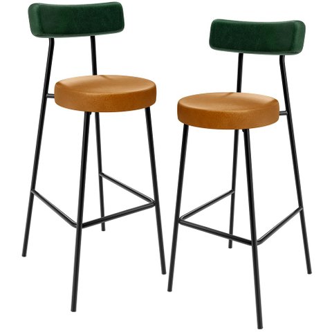 Kit 2 Banquetas Alta Cozinha Sala Jantar Milão L02 Facto Verde Musgo Couríssimo Whisky - Lyam Decor