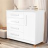 Comoda Grecia Quarto 4 Gavetas 1 Porta e Pés Madeira Maciça Branco - 1