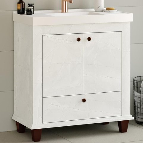 Balcão Gabinete para Banheiro com Pés sem Tampo 80cm Malezia B06 Cristal - Lyam Decor