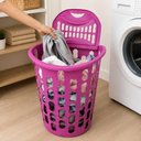 Ver imagem 7 de Cesto para Roupas Organizador Plástico Telado Lavanderia Quarto Banheiro Closet Rosa 40L