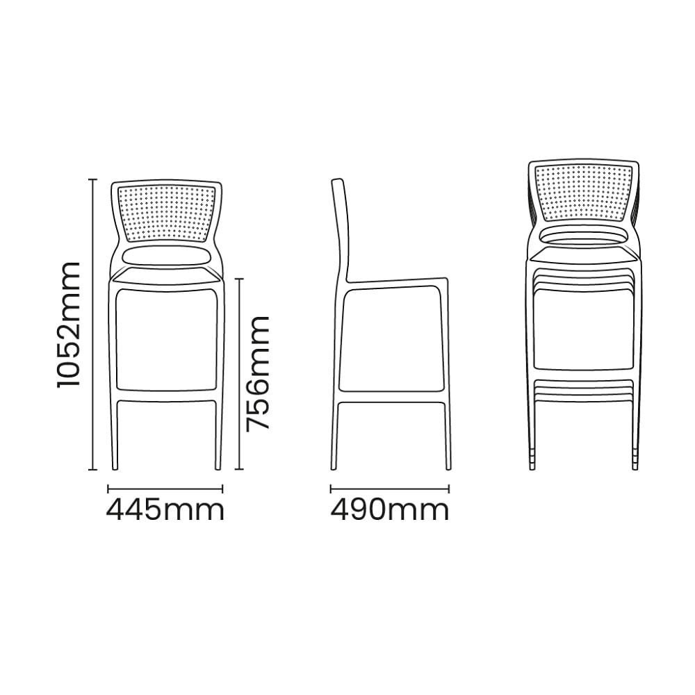 Conjunto de 4 Cadeiras Plásticas Tramontina Safira Alta Bar em Polipropileno e Fibra de Vidro Camurç - 8