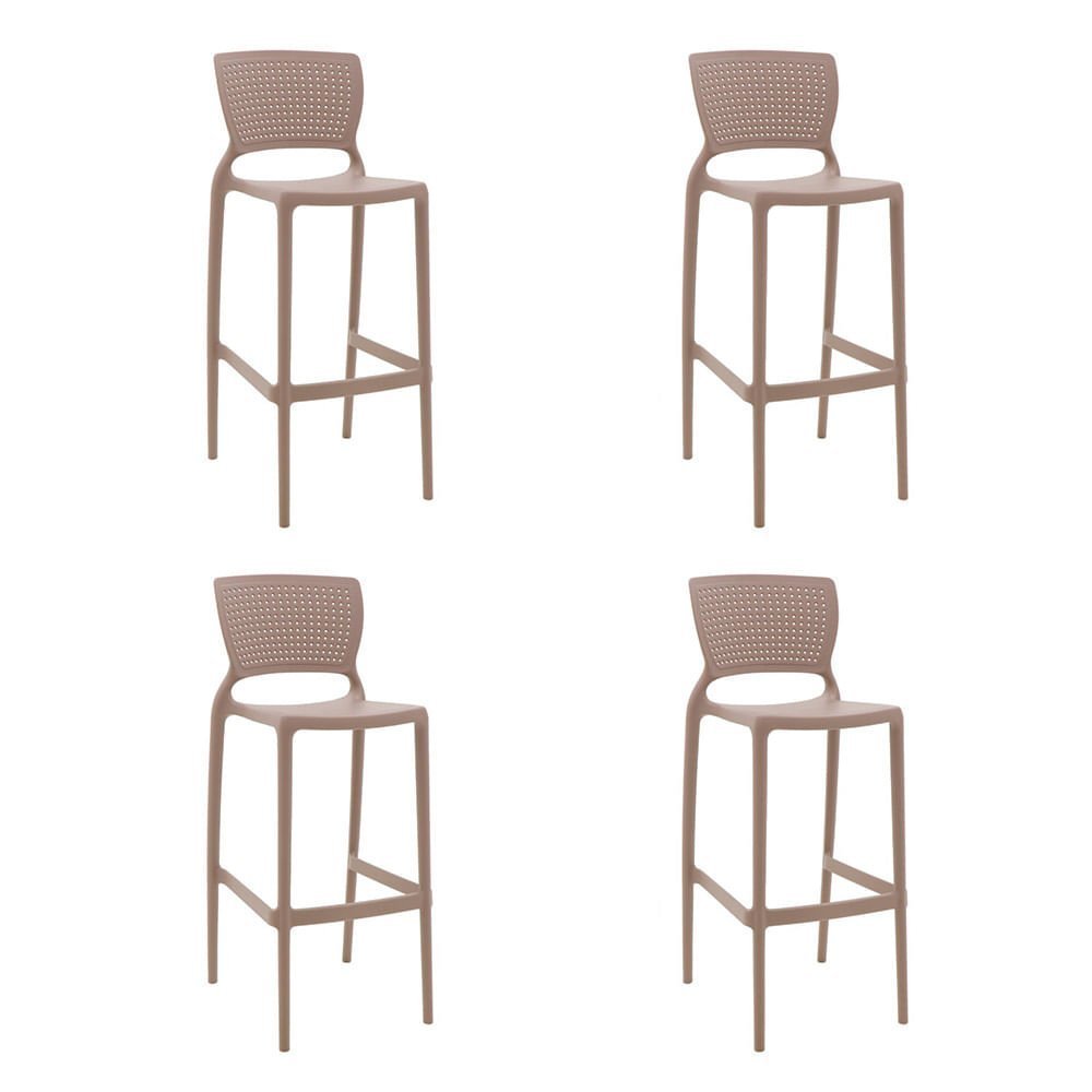 Conjunto de 4 Cadeiras Plásticas Tramontina Safira Alta Bar em Polipropileno e Fibra de Vidro Camurç