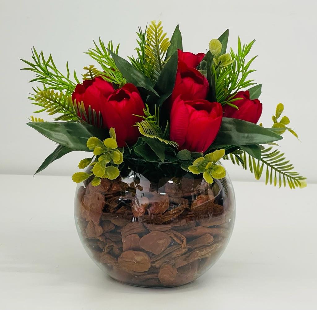 Arranjo Flores Artificiais Tulipas Com Vaso De Vidro | MadeiraMadeira