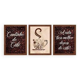Kit 3 Quadros 33X43 com Mold Cantinho Do Café - Cerejeira - 1
