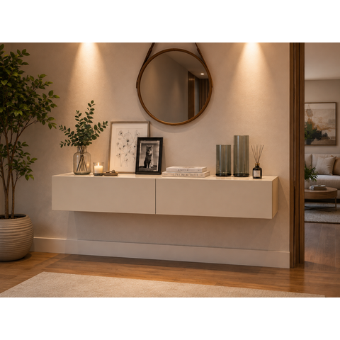 Aparador Buffet Suspenso de Parede com 2 Gavetas Modernas Eros 110cm para Decoração Hall de Entrada