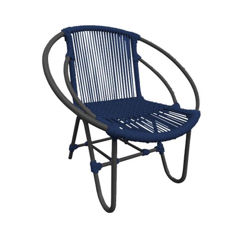 Cadeira Decorativa Julia em Corda Náutica e Base em Alumínio Premium Preta/azul Marinho