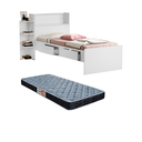 Ver imagem 1 de Cama Isa Solteiro Branco de Mdf com Gavetas Nichos Lateral e Baú + Colchão D20