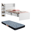 Ver imagem 1 de Cama Isa Solteiro Branco de Mdf com Gavetas Nichos Lateral e Baú + Colchão D20