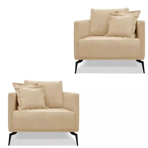 Kit 2 Poltronas Decorativa Livorno Linho com Pés em Aço Ssx Multicoisas Dourado