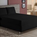 Ver imagem 1 de Jogo de Cama Casal Nobre 3 Peças Luva de Box 55cm de Altura Malha 100% Algodão - Preto