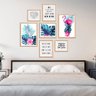 Conjunto Kit 7 Quadros Folhagem Folhas Com Flamingo Com Frases Moldura Madeira Crua - Oppen House Qu - 1