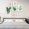 Conjunto Kit 7 Quadros Folhagem Costela De Adão Com Frases Moldura Madeira Crua - Oppen House Quadro - 1