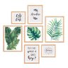 Conjunto Kit 7 Quadros Folhagem Costela De Adão Com Frases Moldura Madeira Crua - Oppen House Quadro - 2