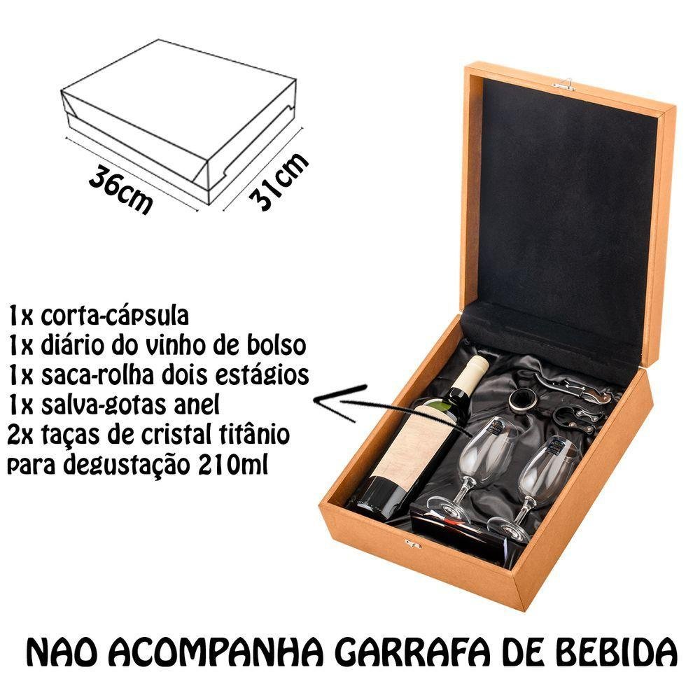 Kit Caixa Presente Vinho 7 Peças Taças Cristal Degustação - 3