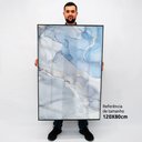 Ver imagem 2 de Quadro Decorativo Caixa Alta com Vidro Abstrato Mármore Azul Celeste TaColado Moldura Madeira 120 x 