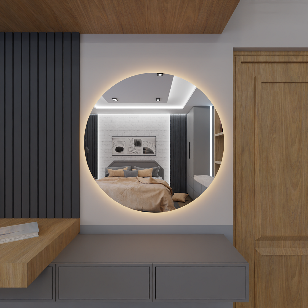 Espelho Orgânico Decorativo Lapidado com Led 50x50 Cm E08 para Sala, Quarto, Banheiro, 3000k 110v - 4