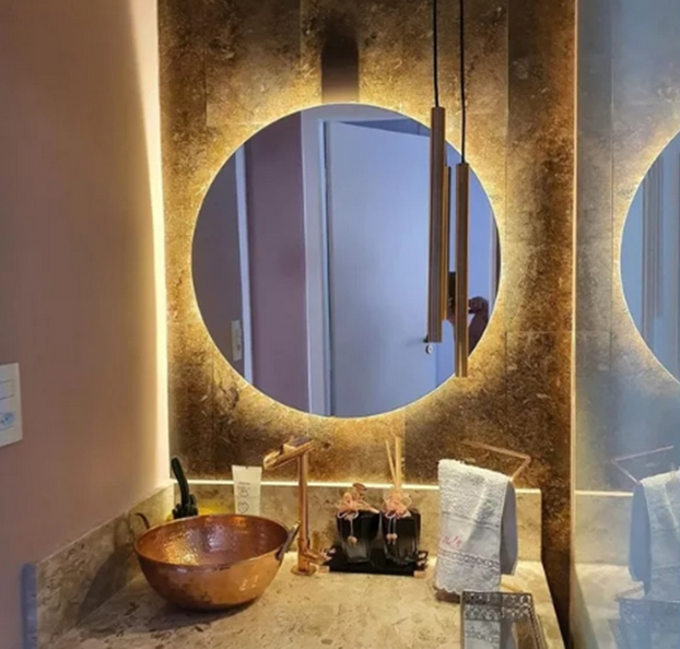 Espelho Orgânico Decorativo Lapidado com Led 50x50 Cm E08 para Sala, Quarto, Banheiro, 3000k 110v - 2