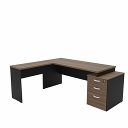 Escrivaninha Mesa Escritório em L Diretor 3 Gavetas 190cm Nogal E Preto - 2