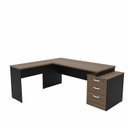 Ver imagem 3 de Escrivaninha Mesa Escritório em L Diretor 3 Gavetas 190cm Nogal e Preto Marrom