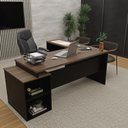 Ver imagem 6 de Escrivaninha Mesa Escritório em L Diretor 3 Gavetas 190cm Nogal e Preto Marrom
