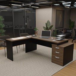 Escrivaninha Mesa Escritório em L Diretor 3 Gavetas 190cm Nogal E Preto - 1