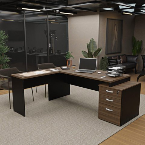 Escrivaninha Mesa Escritório em L Diretor 3 Gavetas 190cm