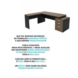 Escrivaninha Mesa Escritório em L Diretor 3 Gavetas 190cm Nogal E Preto - 8