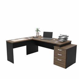 Escrivaninha Mesa Escritório em L Diretor 3 Gavetas 190cm Nogal E Preto - 6