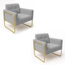 Ver imagem 2 de Poltrona Sala Industrial Alta Tubo Dourado Kit 2 Elisa Suede D03 - D’Rossi