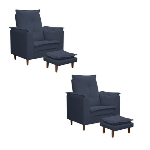 Kit 02 Poltronas Maria para Amamentação e Descanso com Puff Confortável Suede Azul Marinho Mabe