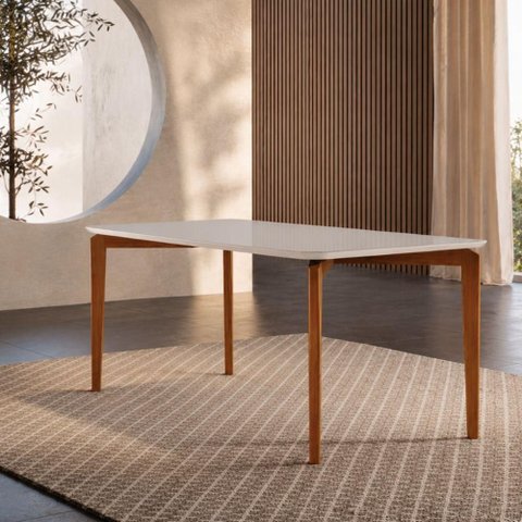 Mesa de Jantar Crystal 6 Lugares Retangular MDF com Vidro Canela Imperial Móveis