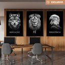 Ver imagem 1 de Kit 3 Quadros Decorativo Dedicação, Fé e Persistência Preto e Branco Sala Quarto Casa Escritório