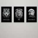 Ver imagem 3 de Kit 3 Quadros Decorativo Dedicação, Fé e Persistência Preto e Branco Sala Quarto Casa Escritório