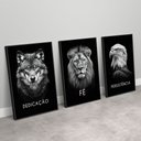 Ver imagem 2 de Kit 3 Quadros Decorativo Dedicação, Fé e Persistência Preto e Branco Sala Quarto Casa Escritório