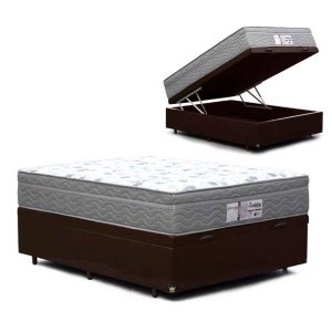 Cama Box com Baú Casal + Colchão de Molas Ensacadas - Probel - Evolution 138cm - Marrom Marrom