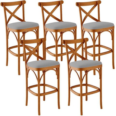 Kit 05 Banquetas Altas Cozinha Bancada Bar Sala de Jantar Estofada Ávila L02 Suede Cinza - Lyam