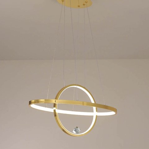 Luminaria Lustre 2 Aneis Arco Planeta Luxo Diamante Infinito Sala Quarto Decoraçao Design Moderno Ca