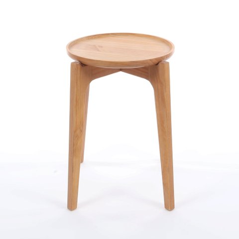 Mesa Lateral Redonda para Sala com Bandeja Maderia Maciça 35cm x 51cm Mel Escuro  Casavee