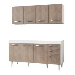 Armário Aéreo Panamá e Balcão Gabinete de Pia Áustria 160cm Branco/Castanho - Lumil Móveis - 1