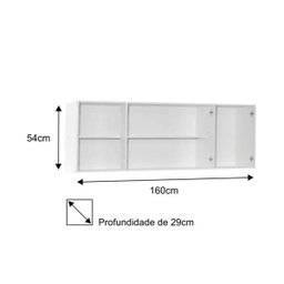 Armário Aéreo Panamá e Balcão Gabinete de Pia Áustria 160cm Branco/Castanho - Lumil Móveis - 6