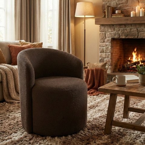 Poltrona Curva Orgânica Nature Gaia Boucle Marrom - Montanaris Decor