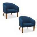 Ver imagem 2 de Poltrona Sala Decorativa Kit 2 Stella Pé Madeira Trapézio Castanho Bouclê Azul D03 - D’Rossi