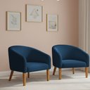 Ver imagem 1 de Poltrona Sala Decorativa Kit 2 Stella Pé Madeira Trapézio Castanho Bouclê Azul D03 - D’Rossi