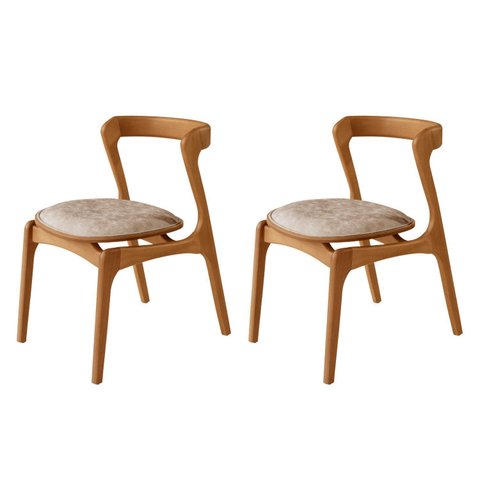Conjunto com 2 Cadeiras em Madeira Celeste Bege/Milano/Imbuia Marrom