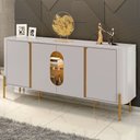 Ver imagem 2 de Balcão Buffet Tambaú 4 Portas 1 Prateleira com Vidro e Led Off White/naturalle - Móveis Bechara