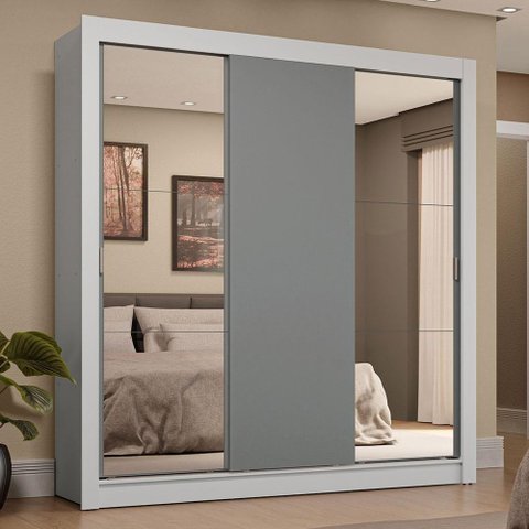 Guarda-roupa Casal 3 Portas de Correr com Espelhos 4 Gavetas Branco/cinza Sublime Plus Madesa Branco