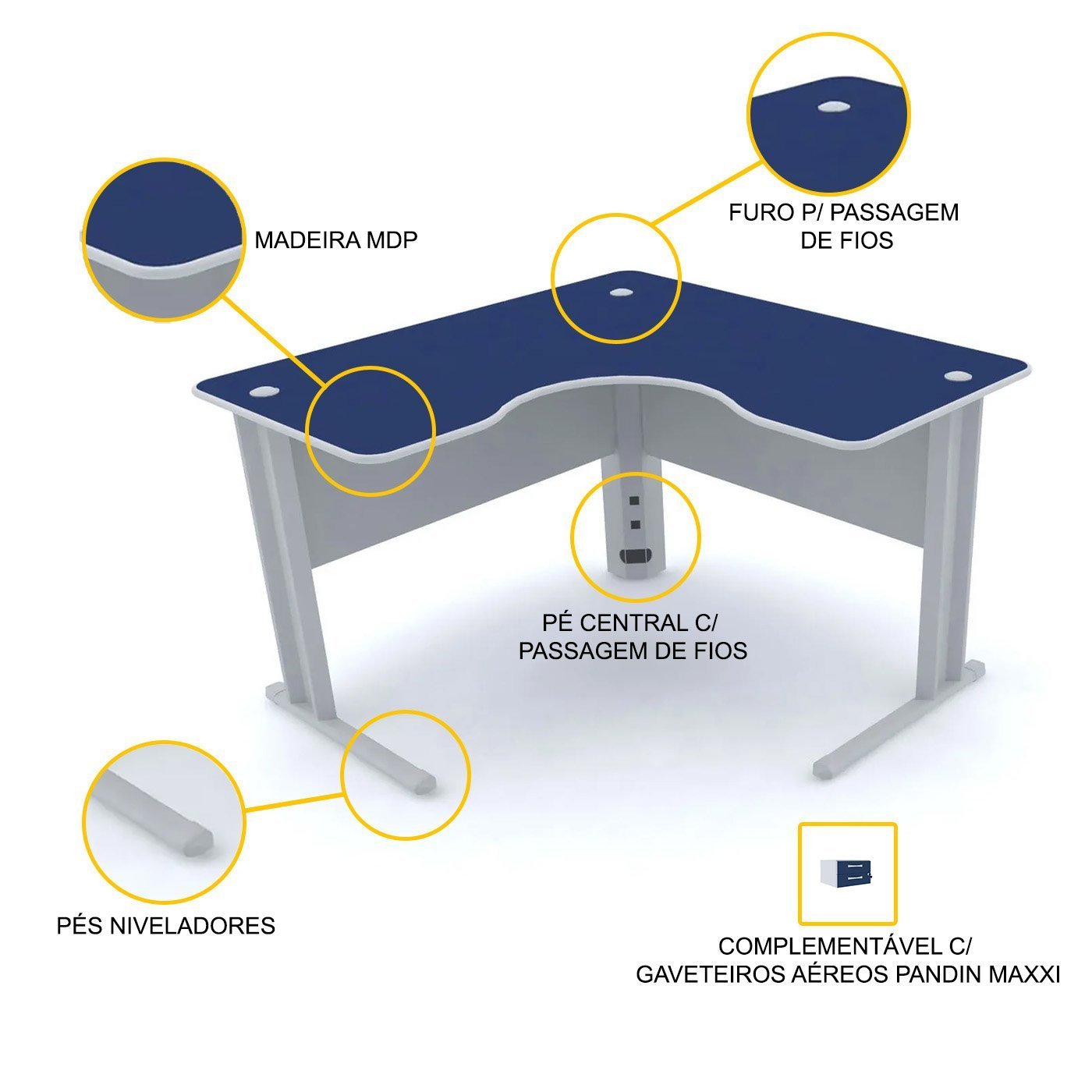 MESA EM L P/ ESCRITÓRIO 140X140 PANDIN MAXXI - AZUL/CINZA ETP1414 - 3